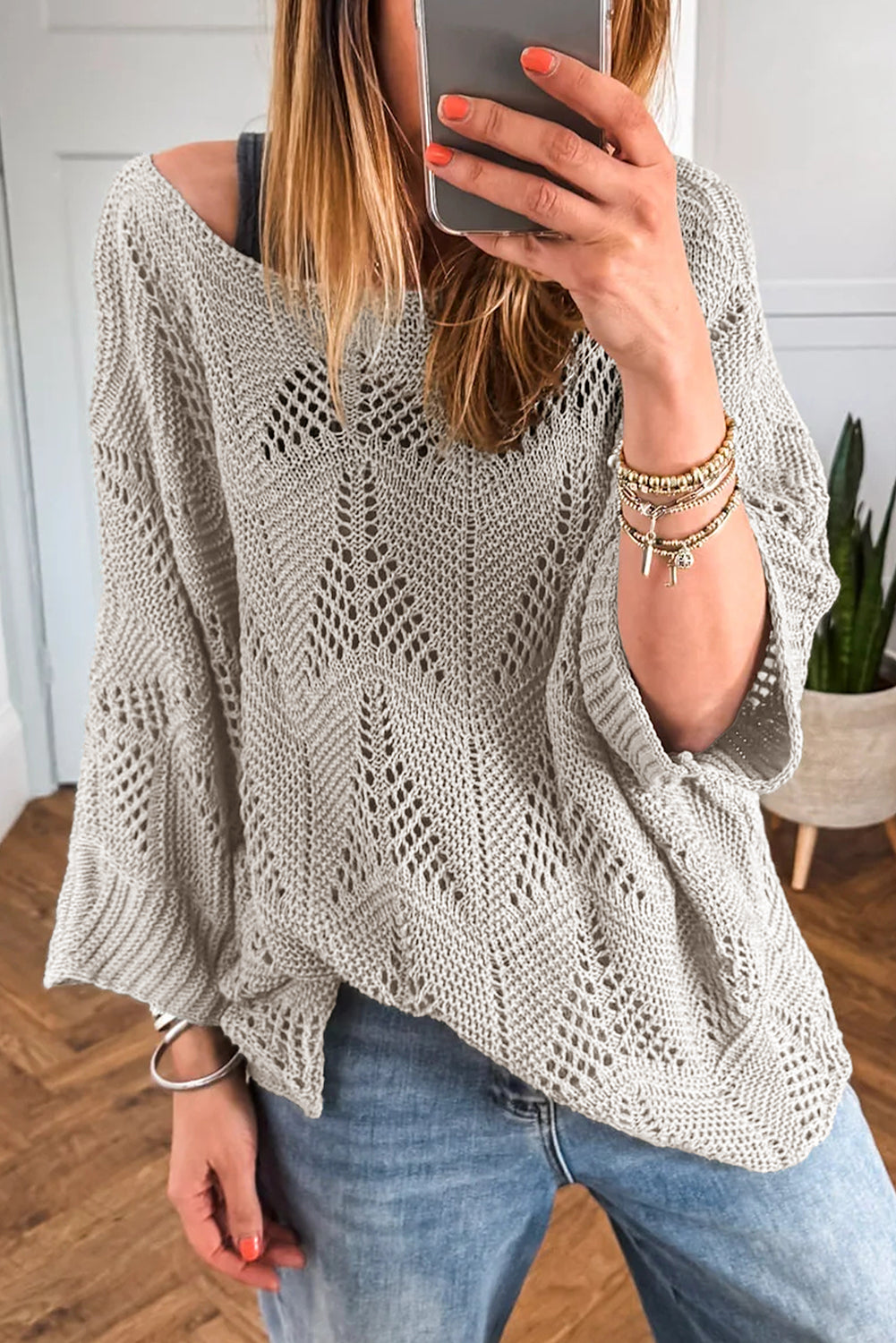 Angelina Crochet Half Sleeve Slouchy Sweater