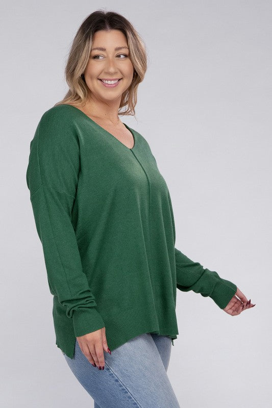 Curvy Garment Dyed Front Seam Sweater
