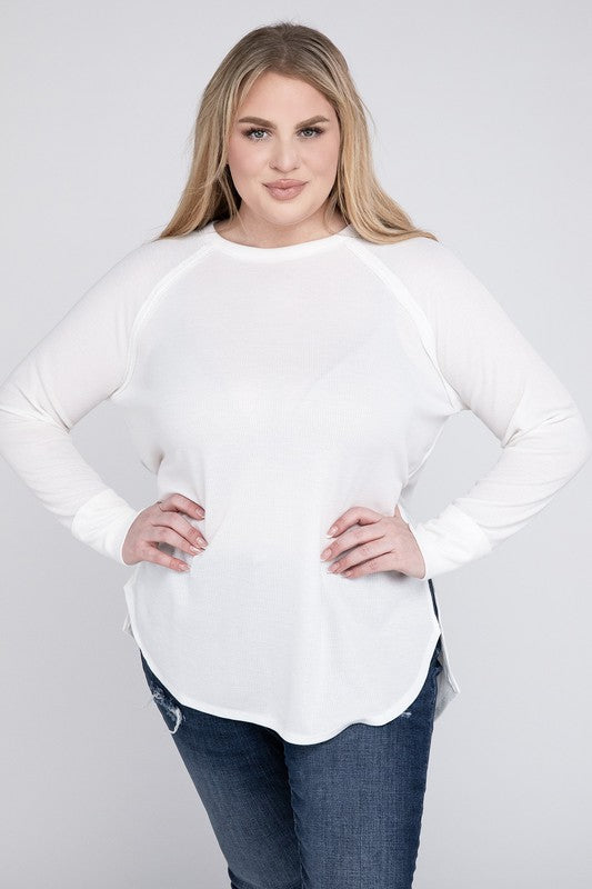 Curvy Melange Baby Waffle Long Sleeve Top