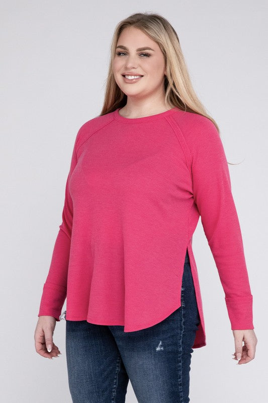 Curvy Melange Baby Waffle Long Sleeve Top