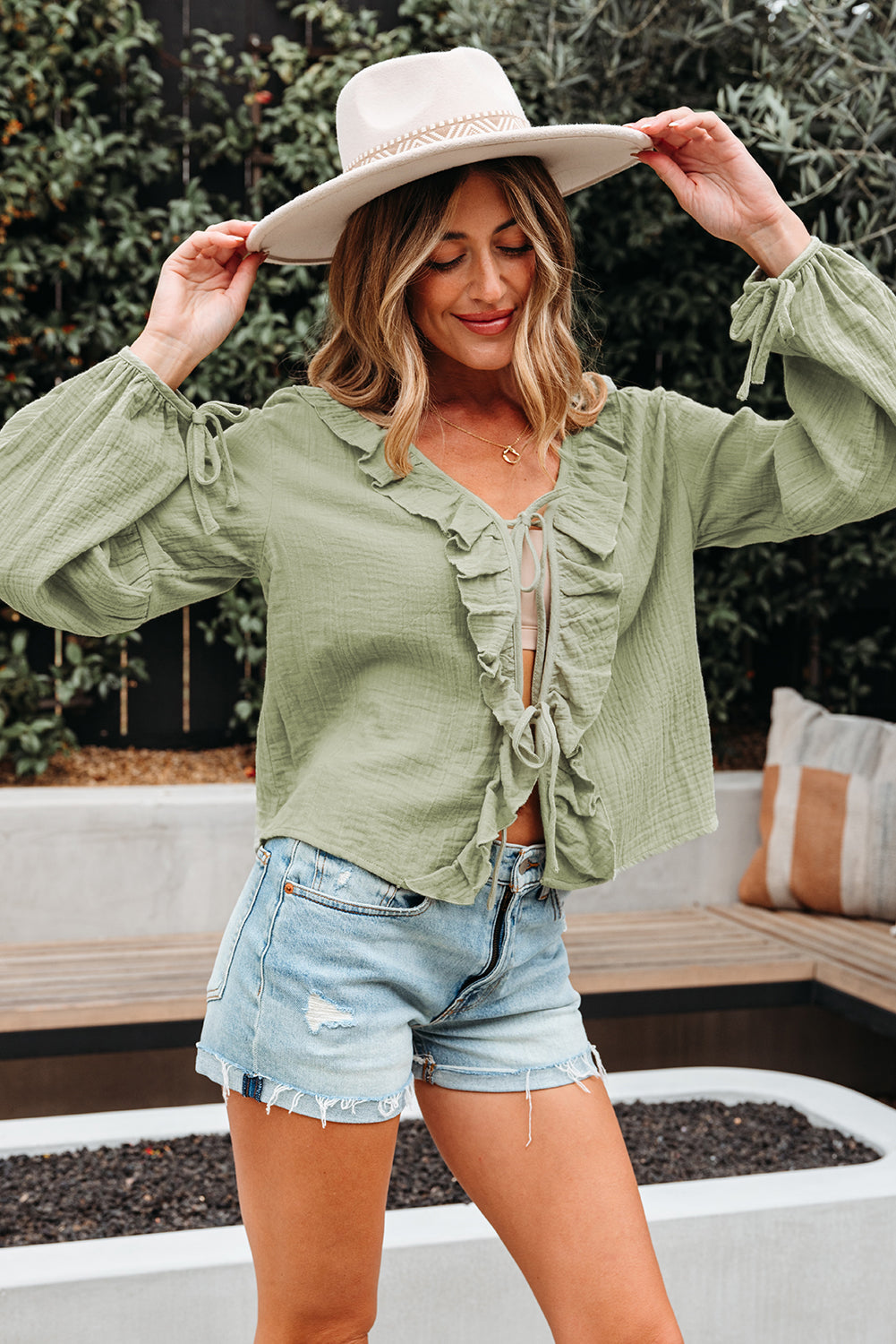 Misty Ruffle Balloon Sleeve Blouse