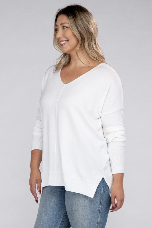 Curvy Garment Dyed Front Seam Sweater