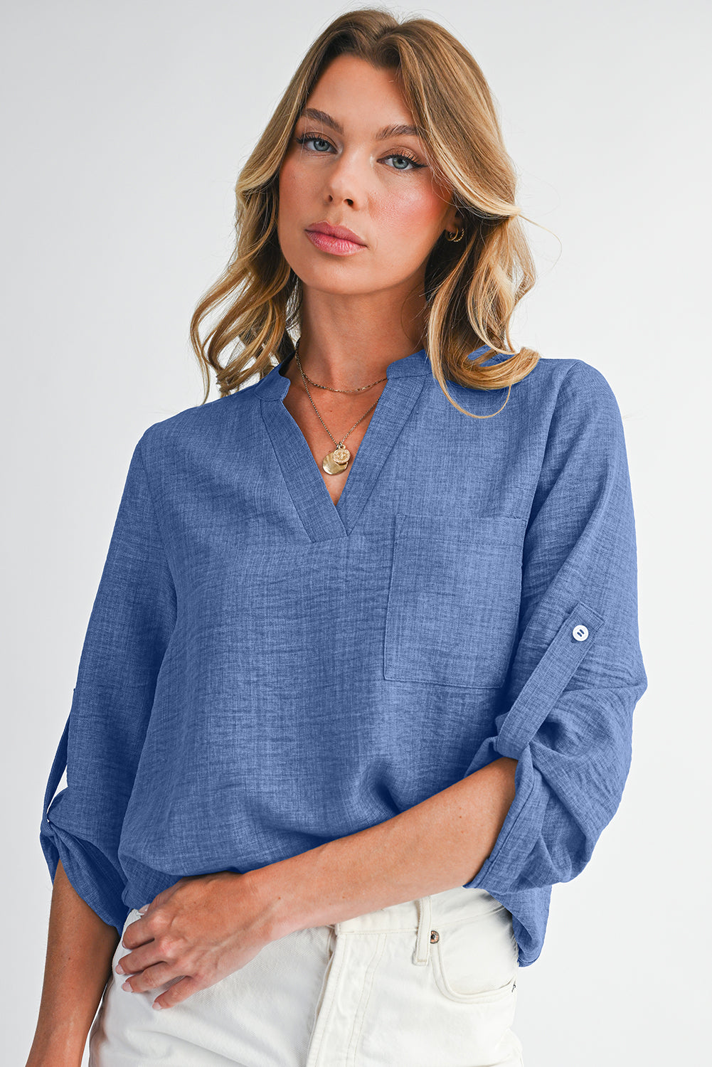 Ashley Chest Pocket Button Sleeve Top