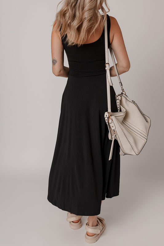 Seasonless Solid Slit Midi Dress