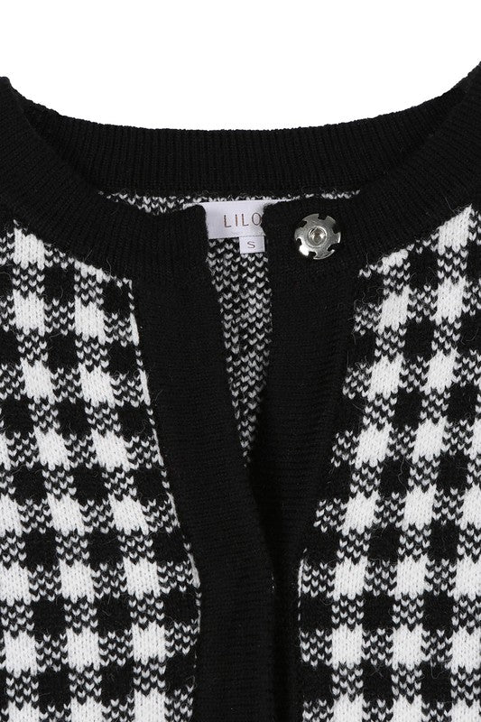 Black Gingham Knitted Cardigan