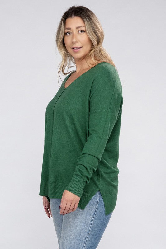 Curvy Garment Dyed Front Seam Sweater
