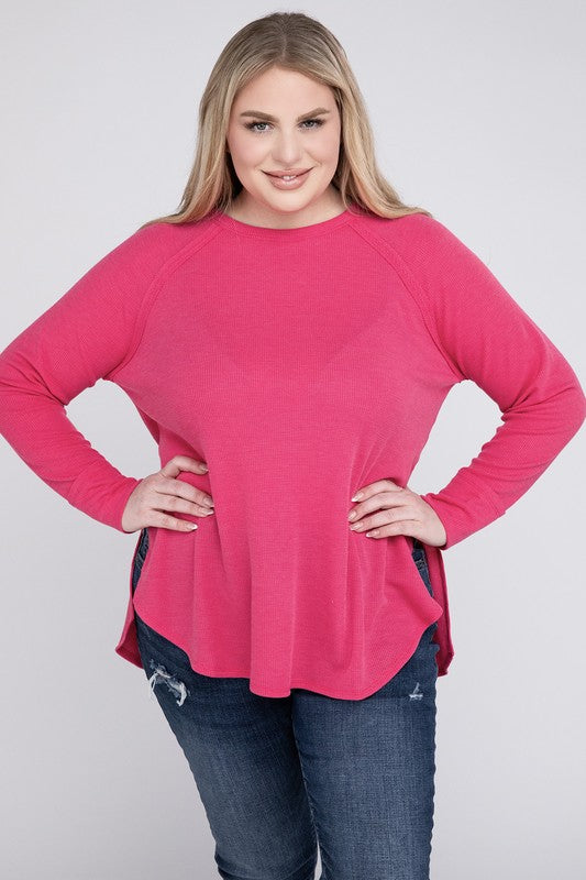 Curvy Melange Baby Waffle Long Sleeve Top