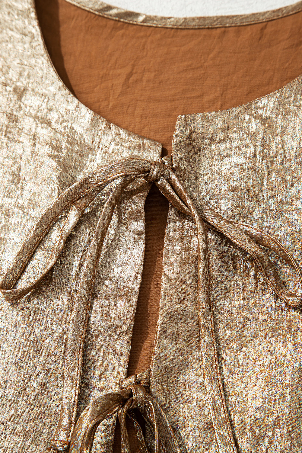 Golden Metallic Ribbon Front Baby Doll Blouse