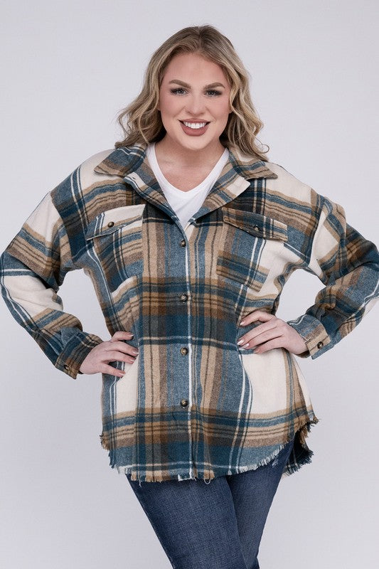 Curvy Yarn Dyed Plaid Shirt Jacket
