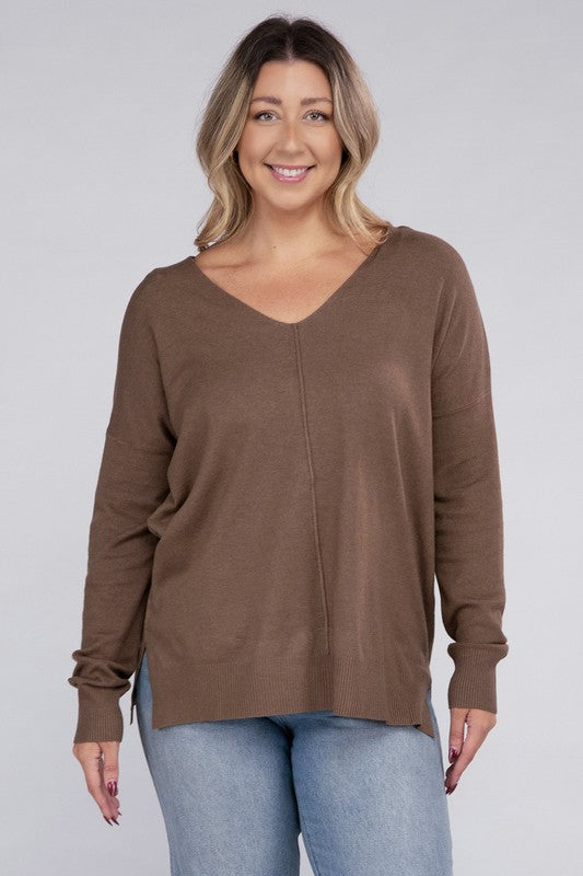 Curvy Garment Dyed Front Seam Sweater