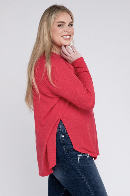 Curvy Melange Baby Waffle Long Sleeve Top