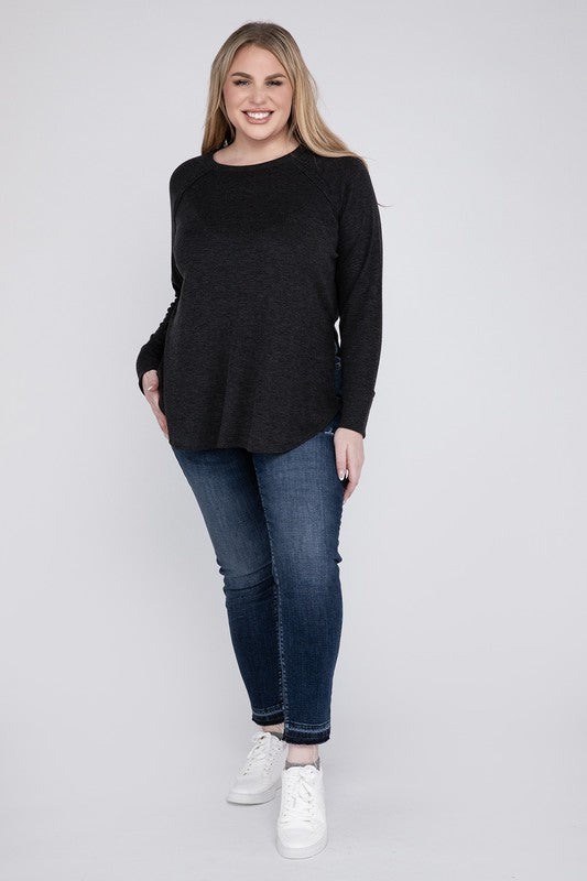 Curvy Melange Baby Waffle Long Sleeve Top