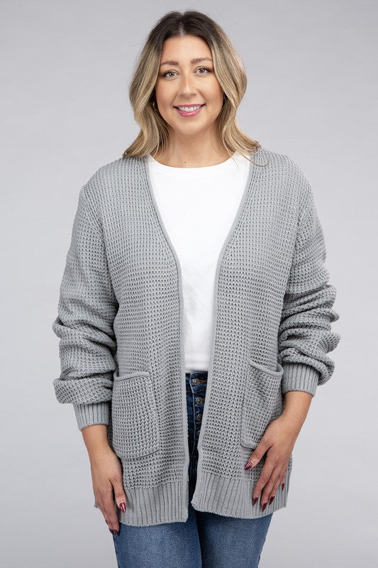 Curvy Cozy Waffle Knit Open Cardigan Sweater