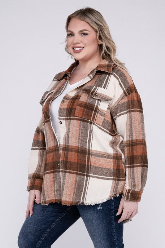 Curvy Yarn Dyed Plaid Shirt Jacket