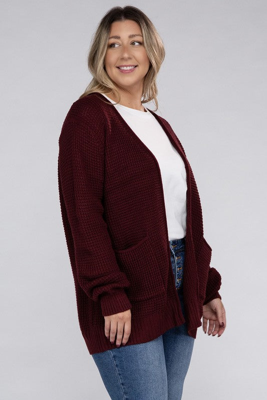 Curvy Cozy Waffle Knit Open Cardigan Sweater