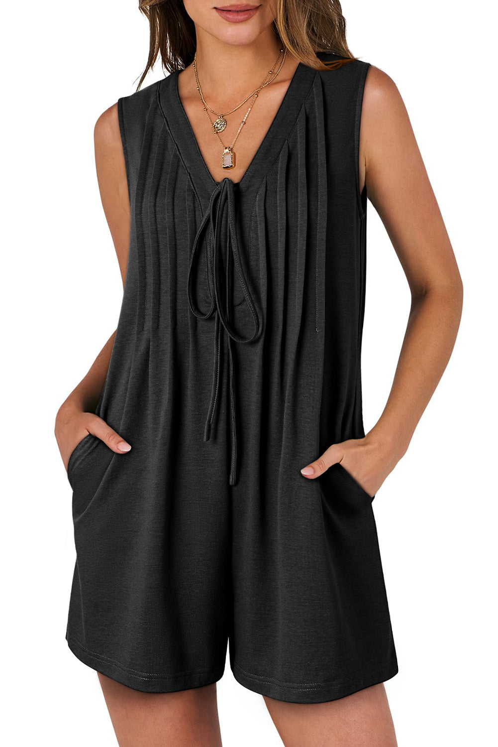 Cecelia Pintuck Sleeveless Flowy Romper
