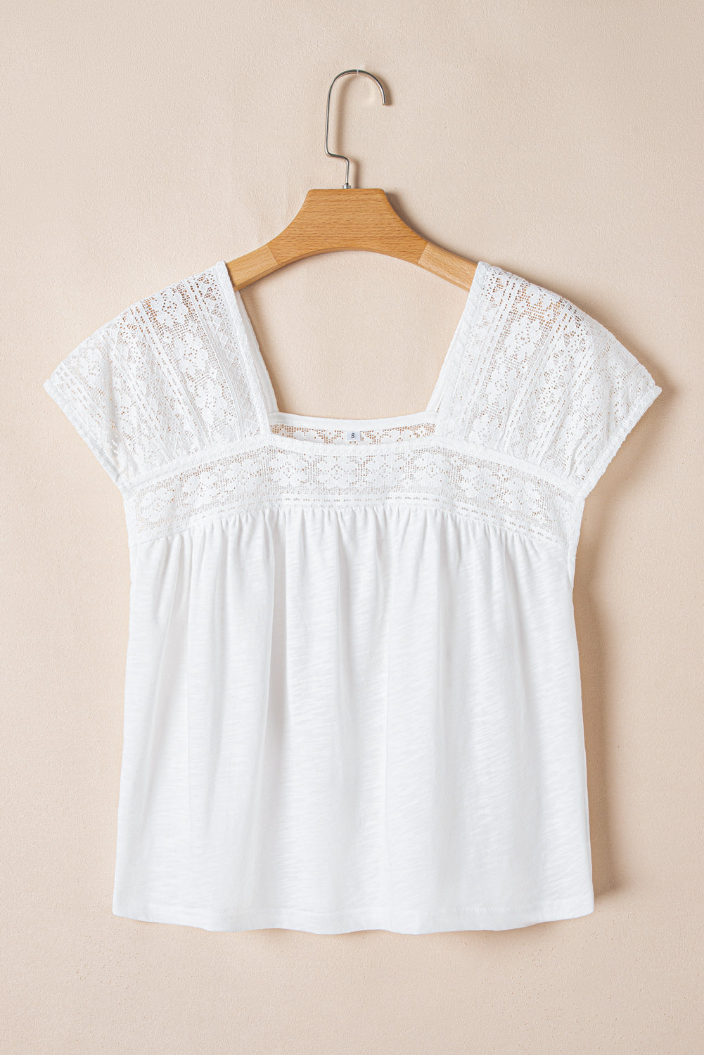 Dainty White Lace Accent Square Neck Shirt
