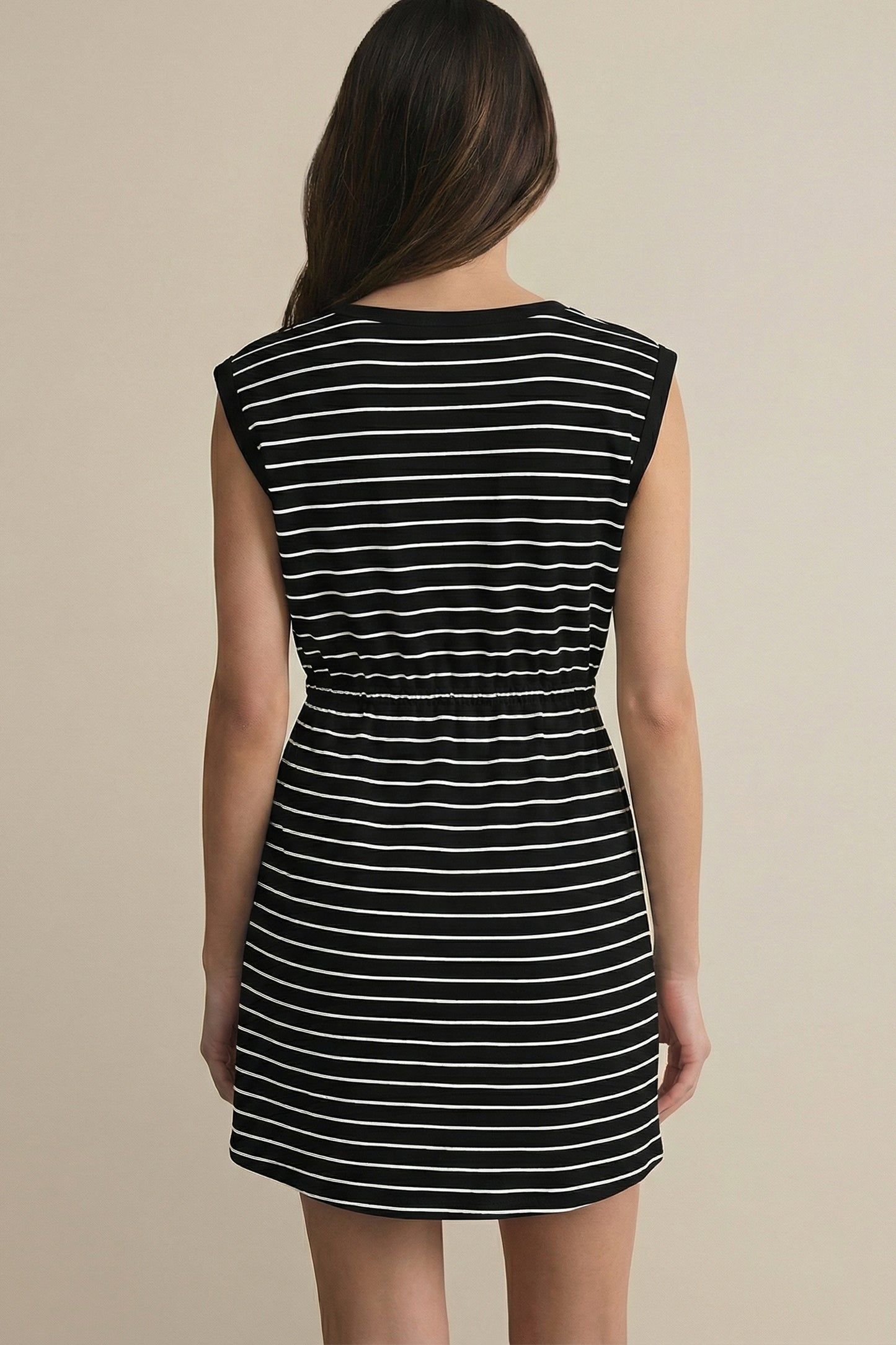 Mohawk Striped Drawstring Sleeveless Dress