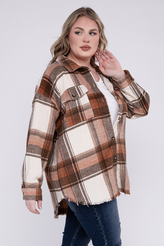 Curvy Yarn Dyed Plaid Shirt Jacket