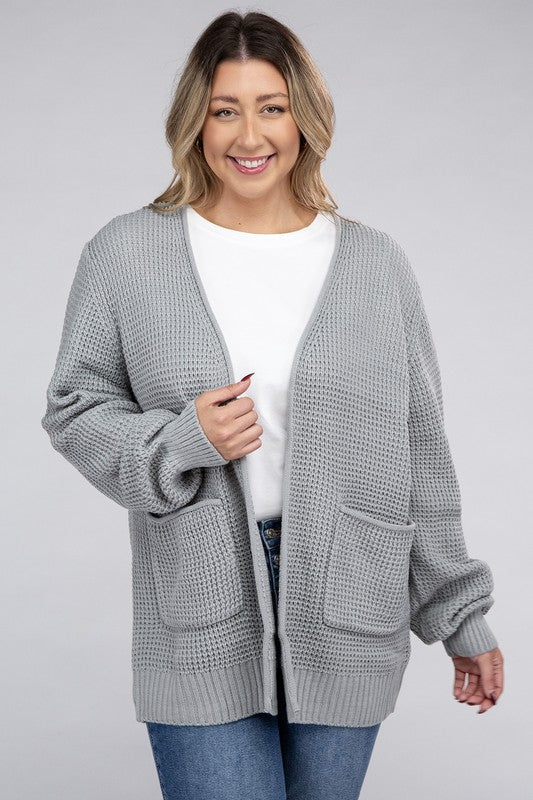Curvy Cozy Waffle Knit Open Cardigan Sweater