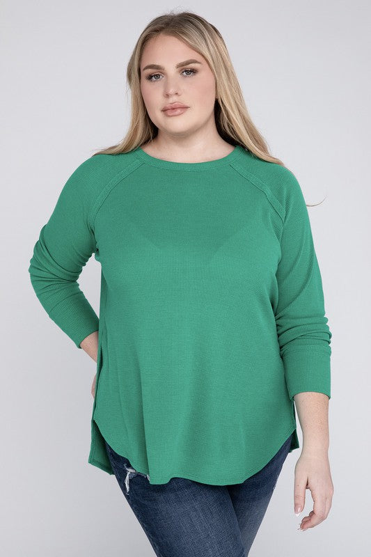 Curvy Melange Baby Waffle Long Sleeve Top