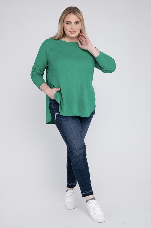 Curvy Melange Baby Waffle Long Sleeve Top