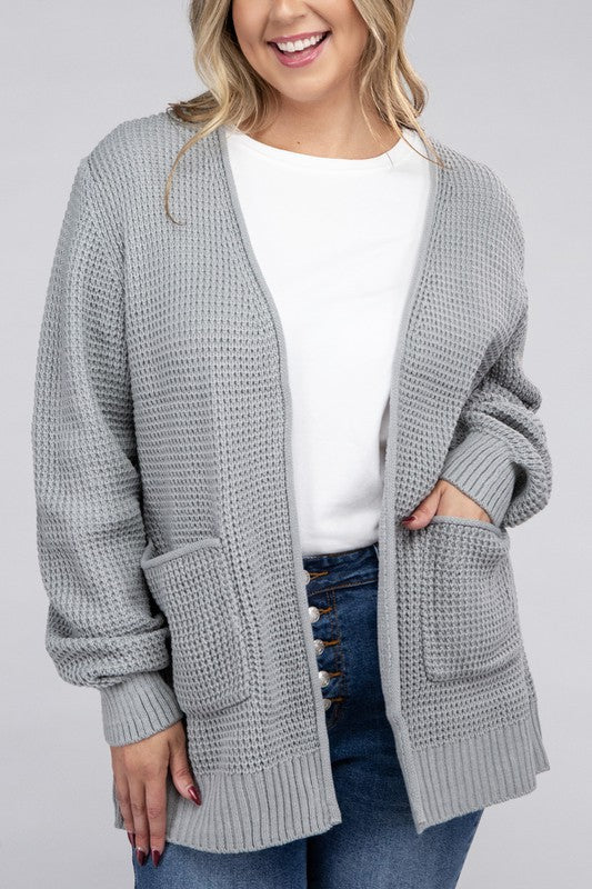 Curvy Cozy Waffle Knit Open Cardigan Sweater