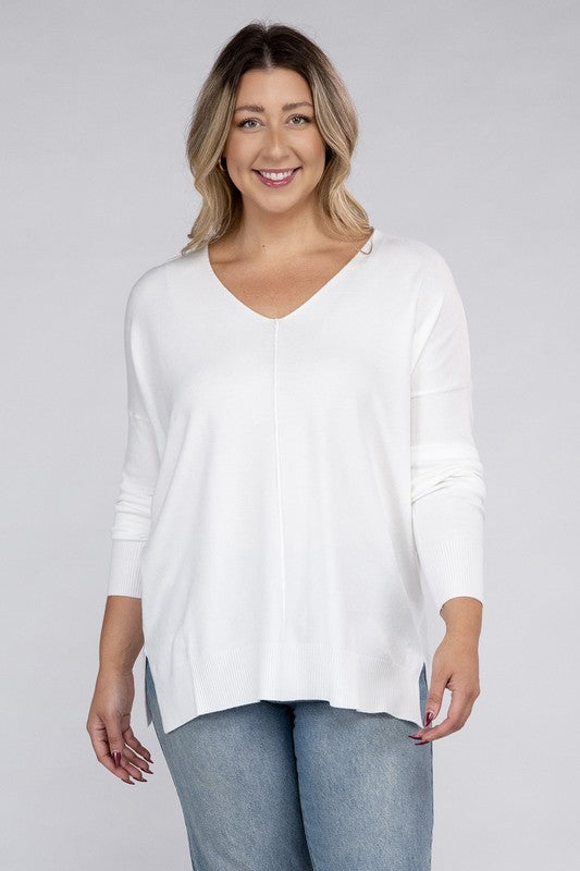Curvy Garment Dyed Front Seam Sweater