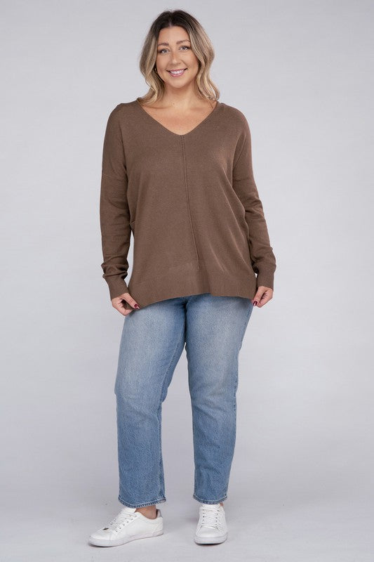 Curvy Garment Dyed Front Seam Sweater