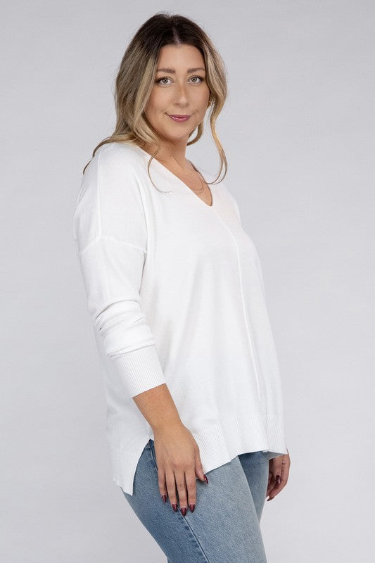 Curvy Garment Dyed Front Seam Sweater
