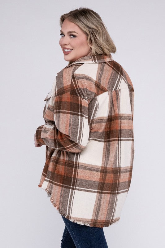 Curvy Yarn Dyed Plaid Shirt Jacket