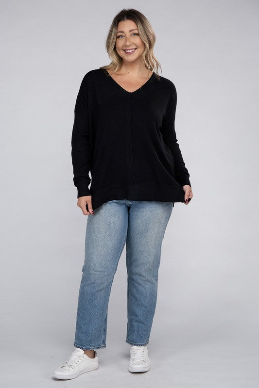 Curvy Garment Dyed Front Seam Sweater