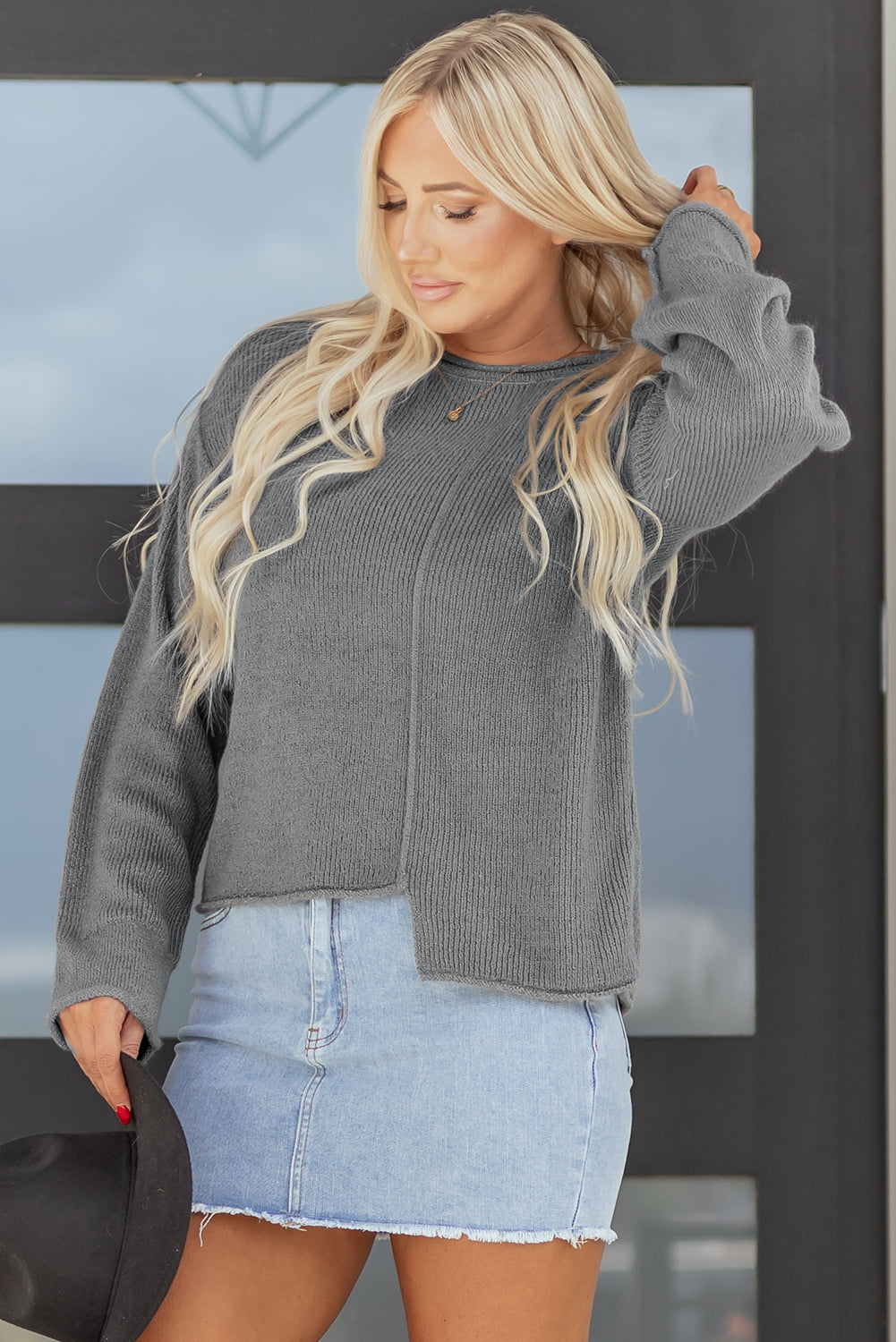 Lisa Raw Edge Uneven Drop Shoulder Sweater
