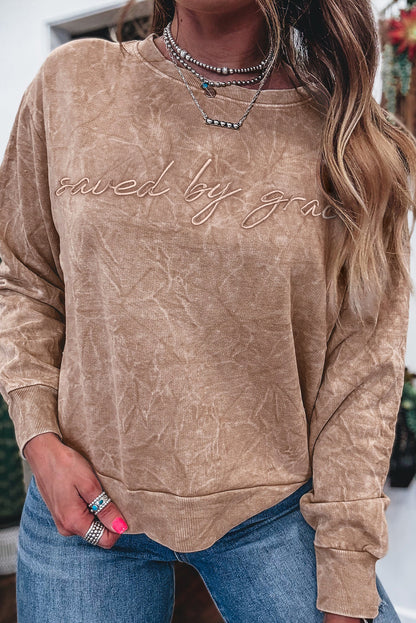 Monochromatic Saved By Grace Embroidered Pullover