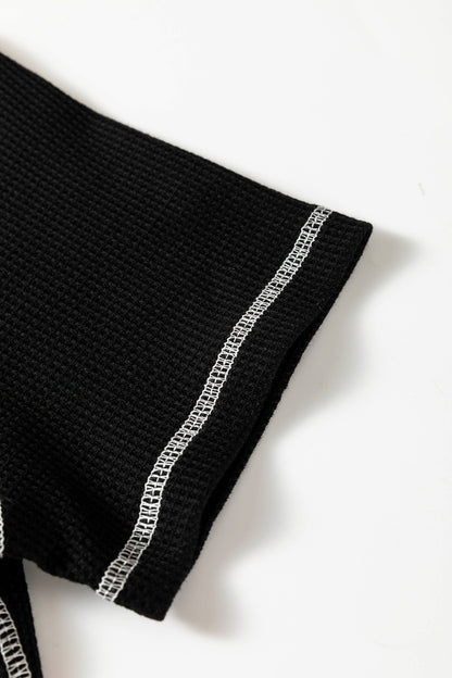 Mia Textured Contrast Trim Tee