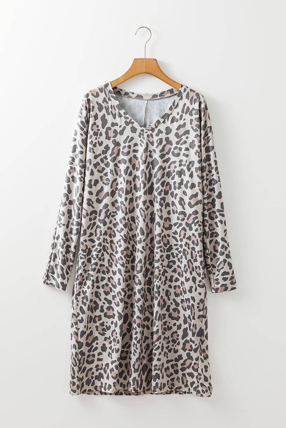 Leopard Print V Neck Loose Fit Mini Dress