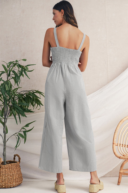 Coastal Pinstripe Wide Leg Sleeveless Jumpsuit
