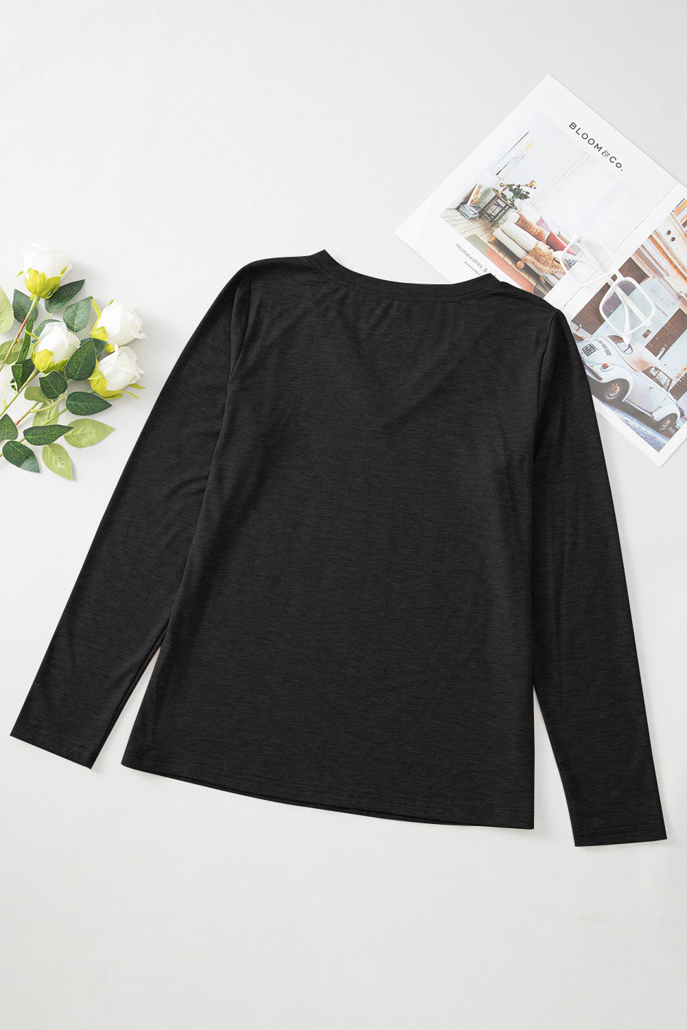 Plain Jane V Neck Long Sleeve Top
