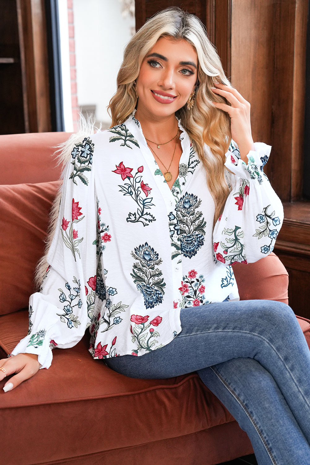 Beth Unique Floral Print Blouse
