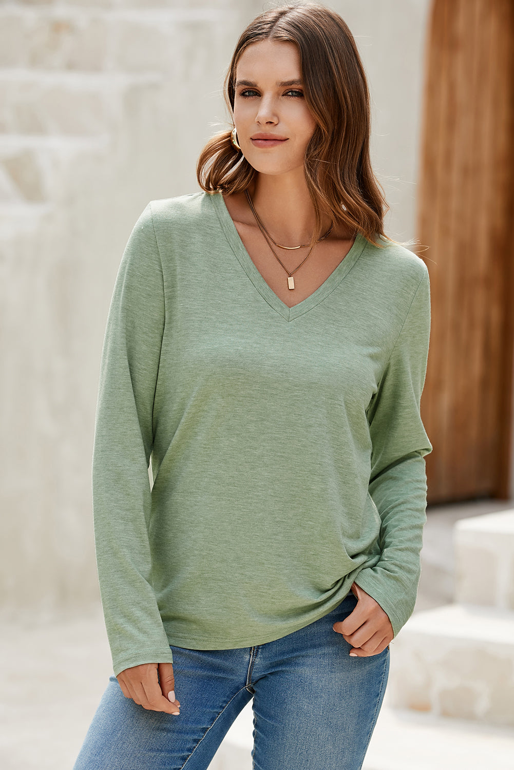 Plain Jane V Neck Long Sleeve Top