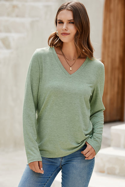 Plain Jane V Neck Long Sleeve Top