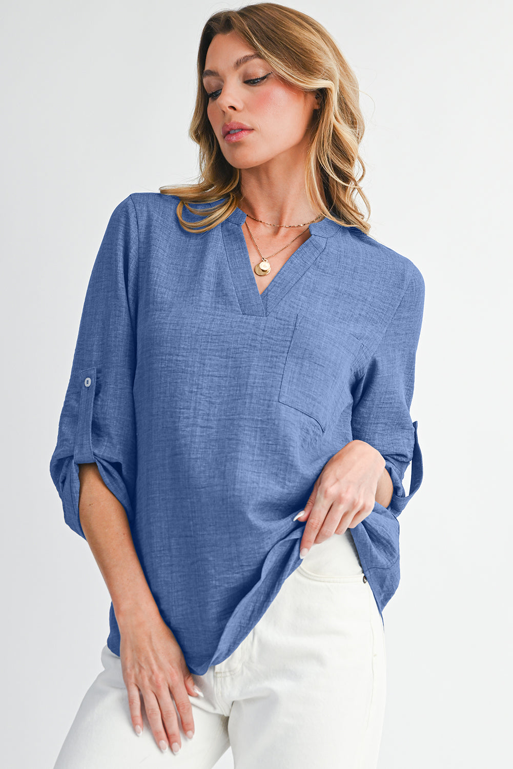 Ashley Chest Pocket Button Sleeve Top