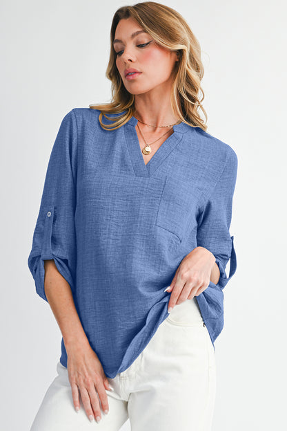 Ashley Chest Pocket Button Sleeve Top