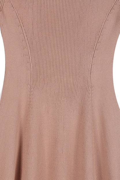 Solid Color Knitted Fit and Flare Dress