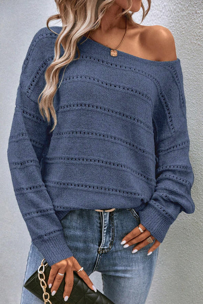 Gia Navy Boat Neck Pointelle Knit Sweater