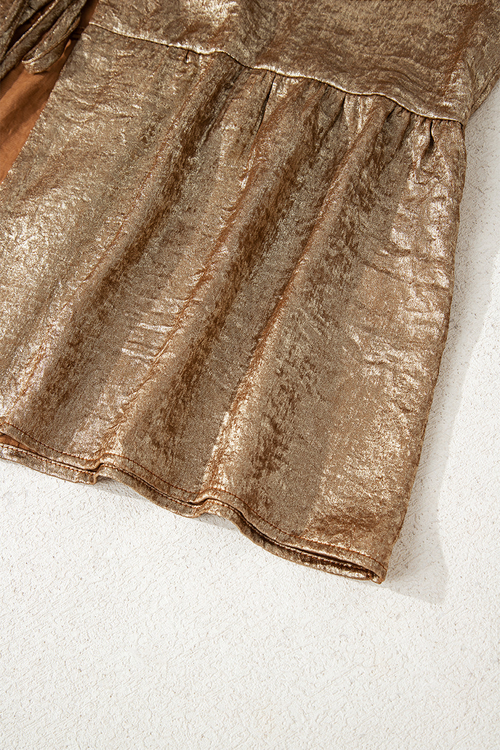 Golden Metallic Ribbon Front Baby Doll Blouse