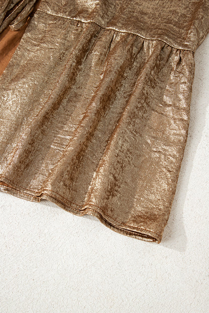 Golden Metallic Ribbon Front Baby Doll Blouse