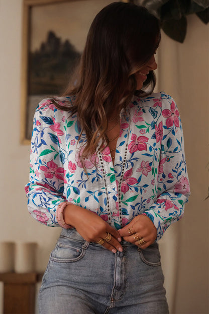 Delicate Floral Lace Detail Blouse