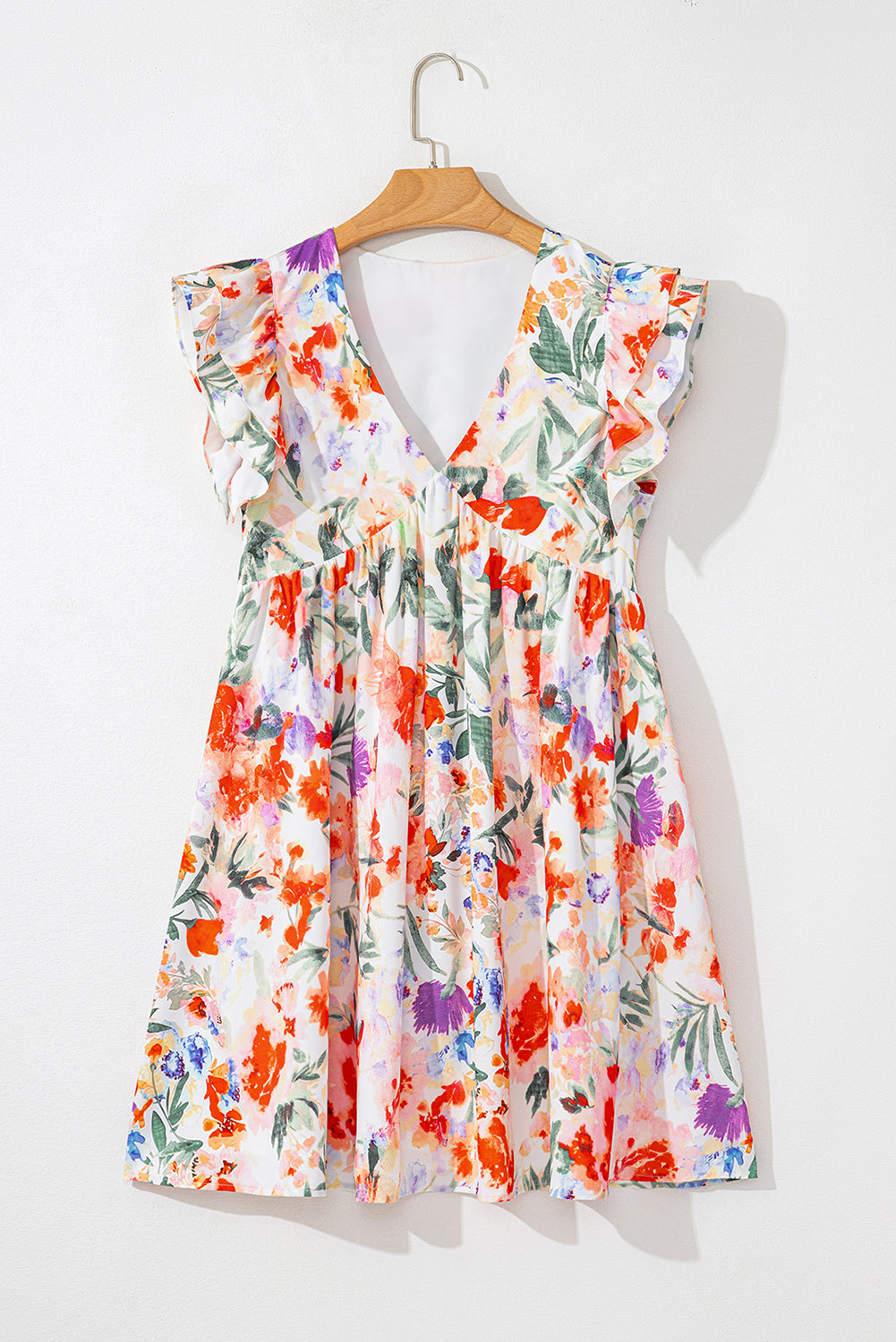 Antigua Watercolor Floral V Neck Mini Dress