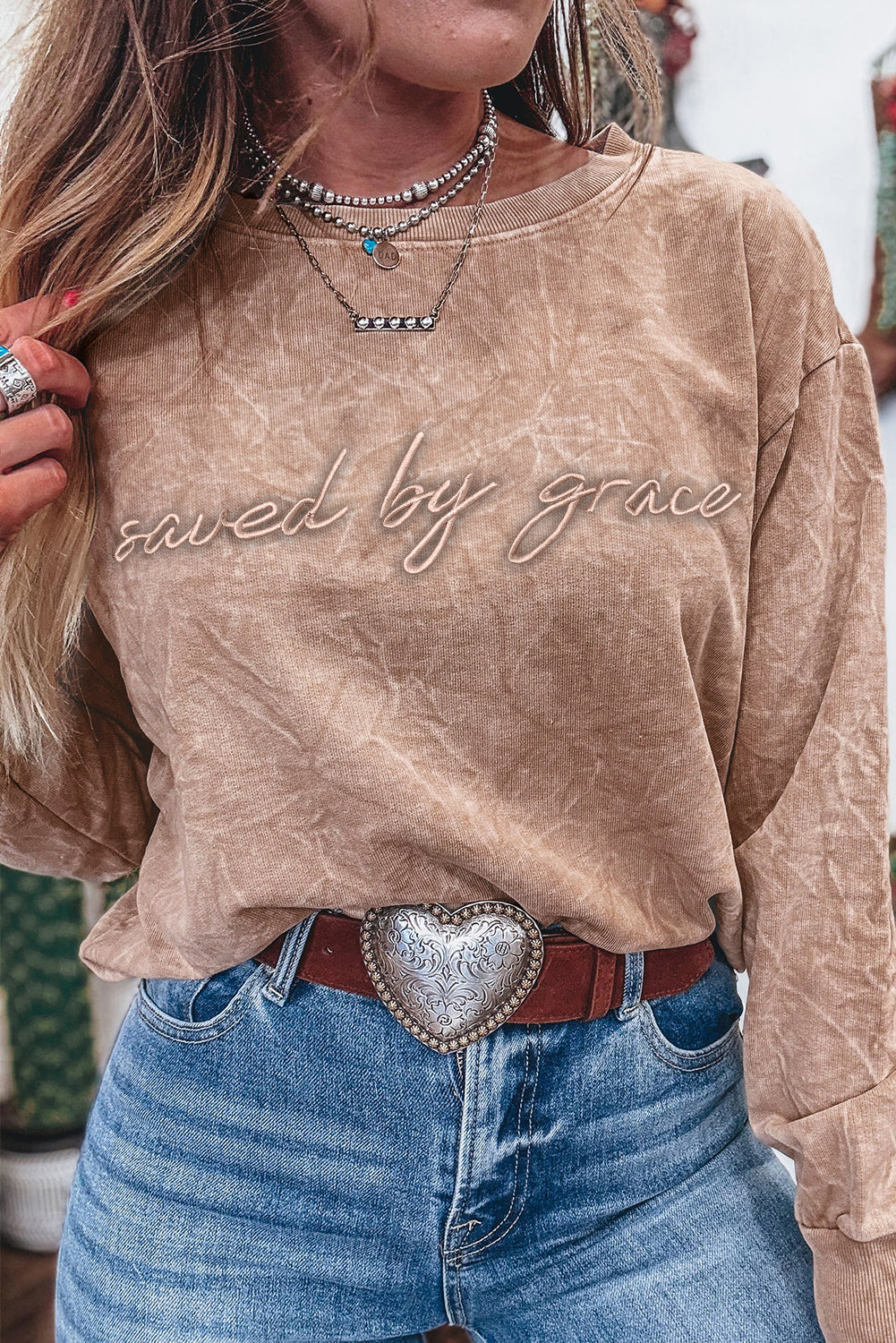 Monochromatic Saved By Grace Embroidered Pullover